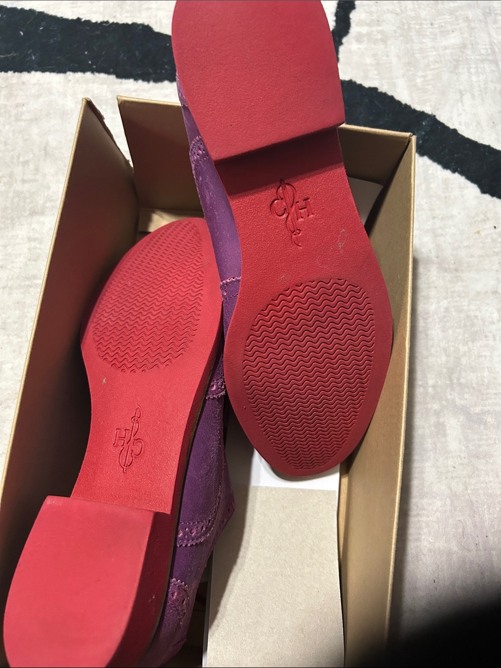 Cole Haan Purple Suede Wingtip Oxfords with Red Sole - Picture 3 of 3